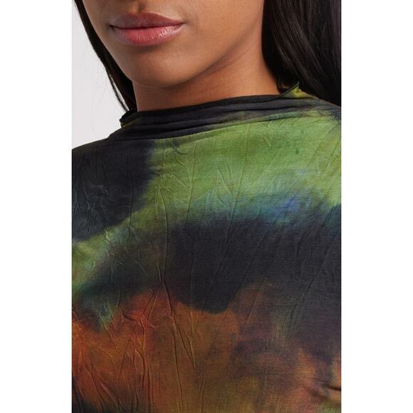 Topshop NWOT Tie Dye Long Sleeve Mesh Minidress Size 0-2 Green Black Colorful - Picture 3 of 9